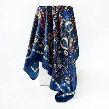 Cashew Printed Silk Scarf 90cm Ladies, Printed Square Scarves, Silk Scarves, Glossy Fabrics, Headscarves, Binding Bags, Decorative Silk Scarves And Scarves Suitable For Daily Use - D9168-藍色 - 查看 5