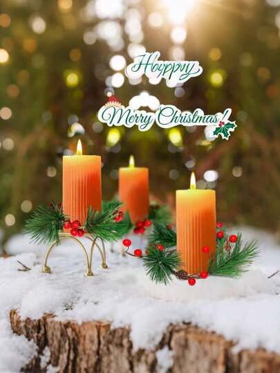 1pc/2pcs Christmas Crafts Ornaments Decor Gift Artificial Pine Cones Pine Needles Red Berry Candle Rings Home Decoration,Indoor Outdoor Garden Winter Xmas Plastic Plant Candles Small Wreath For Wedding Accessories Engagement Party Birthday Living Room House Table Wall Door Hanging Decorations Fake Plant Leaves Candles Holder Candlesticks Holiday Festival Essentials Personalised Gifts For Women Friend