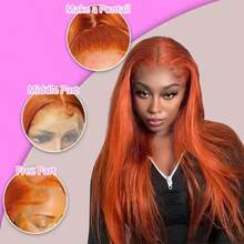 Ginger Human Hair Wig Bone Straight Ginger Orange13x4 Lace Front Wig Human Hair Transparent Lace #350 Colored Wig With Baby Hair - S350 - 查看 5