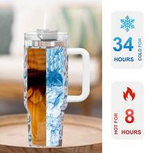 1pc 40 Oz Stainless Steel Tumbler With Handle, Large Capacity Insulated Cup With Straw, Easy To Carry, Great Birthday Gifts, Summer Gifts, Suitable For Driving, Car Travel, Beach Trips & Outdoor Activities, Reusable Bottle - 灰色 - 查看 6