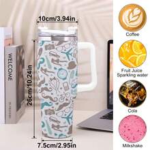 1pc 40 Oz Stainless Steel Tumbler With Handle, Large Capacity Insulated Cup With Straw, Easy To Carry, Great Birthday Gifts, Summer Gifts, Suitable For Driving, Car Travel, Beach Trips & Outdoor Activities, Reusable Bottle - 灰色 - 查看 3