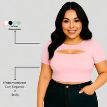 Cropped Plus Size Hollow Neckline Comfort And Elegance - Baby Pink - View 3