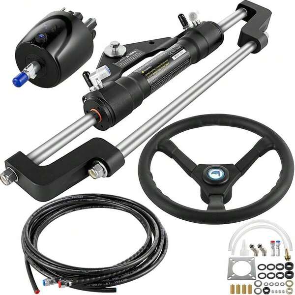Hydraulic Steering Kit For Boats - 300HP Helm Pump, Cylinder & Wheel Set - Marine Hydraulic Steering System For Smooth Control And Performance