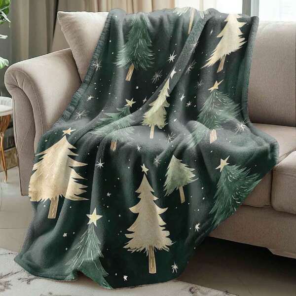 1 Stück grüne Weihnachtsbaum Muster Fleecedecke, einseitig bedruckte Flanelldecke, geeignet für Feiertage, Geburtstage, Sofa und Heimdekoration