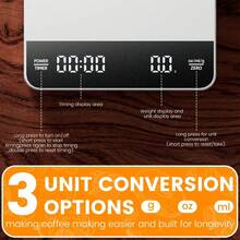 3kg/0.1g Electronic Coffee Scale With Timer, Auto Timing, Tare & Unit Conversion, Backlit LCD Display, Non-Slip Pad For Pour Over & Espresso Brewing, Powered By 3*AAA Batteries (Not Included) - Multicolor - View 2