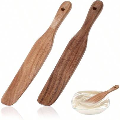 2Pcs Sourdough Stirring Stick, Sourdough Spurtles Kitchen Tools Wooden Cooking Spatulas Spurtle Dough Stir With Hanging Holes Kitchen Tools Use