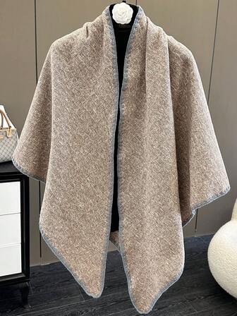 1pc Minimalist Solid Color Triangular Scarf Shawl For Women, Fleece Fabric, Suitable For Office, Outdoor Travel, Autumn/Winter, Fashionable & Warm