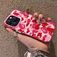 1pc Full Screen Pink Color Blocks Compatible For Phone 16/15/14/13/12/11/8/ 7ProMax/Pro/Plus/Xs Max/XS/X,For Compatible With Colored Simple And Personalized Black Letterssilver Hard Shell, Fall Prevention Anti-Shock, Anti-Slip, Anti Drop, Camera Lens Protection, Silicone Anti Wear Phone Case  ﻿ ﻿ ﻿ ﻿ - Pink - View 1