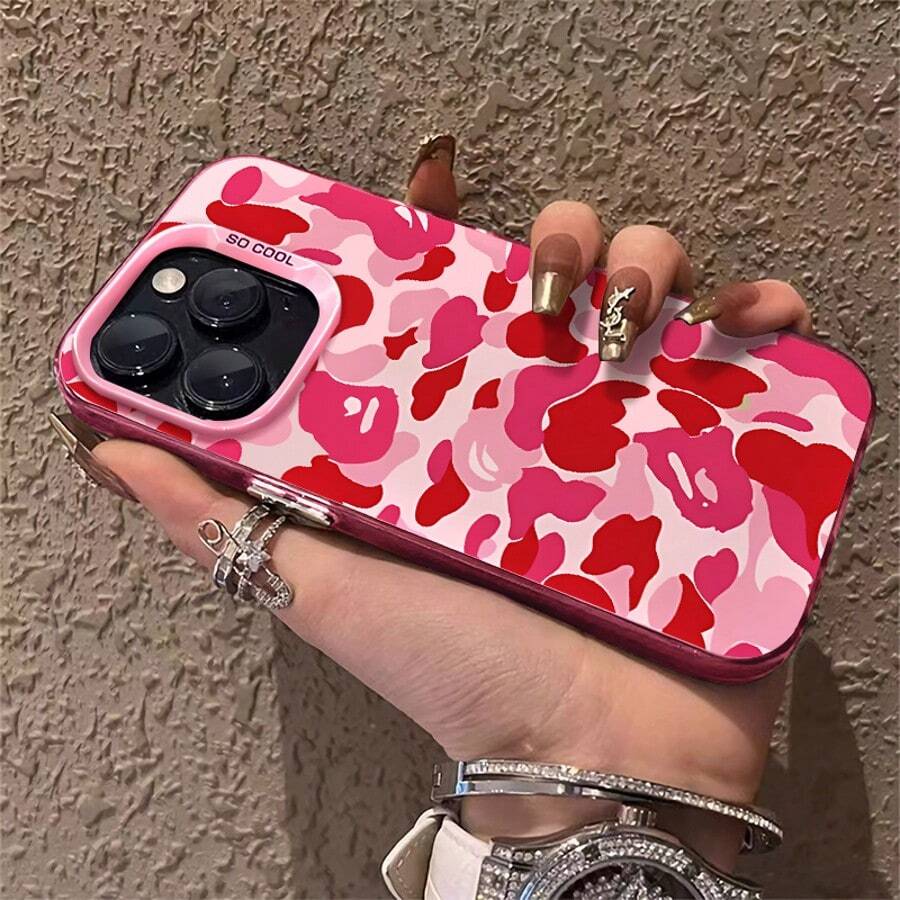 1pc Full Screen Pink Color Blocks Compatible For Phone 16/15/14/13/12/11/8/ 7ProMax/Pro/Plus/Xs Max/XS/X,For Compatible With Colored Simple And Personalized Black Letterssilver Hard Shell, Fall Prevention Anti-Shock, Anti-Slip, Anti Drop, Camera Lens Protection, Silicone Anti Wear Phone Case  ﻿ ﻿ ﻿ ﻿ - Pink - View 1