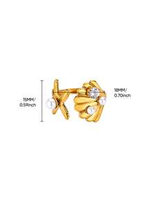 1 件时尚双海星开口戒指女士金色不锈钢戒指夏季海滩派对珠宝礼物 - 彩色 - 查看 8