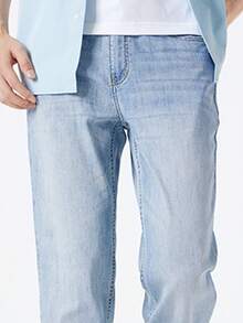 CAMEL CROWN Men's Straight Jeans Men's Autumn Three-Proof Stretch Loose Comfortable Cotton Feel - Light Blue - View 2