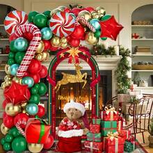 105pcs Christmas Happy Party Balloon Arch Set, Gift Box Candy Cane Foil Balloons In Classic Red & Green Christmas Colors, Ideal For Christmas Party Decor, Birthday, New Year Party Supplies