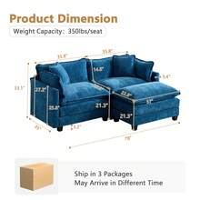 mikibama Modern Modular Sectional Sofa, 78" Upholstered Chenille Loveseat With Movable Ottoman Comfy L-Shaped Sofa, Oversized Deep Seat Cloud Couch With 2 Throw And Arm Pillows For Living Room, Blue - Blue Loveseat +1 Ottoman - 查看 10