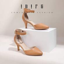 Women's IN3 D'Orsay Pumps Low Kitten Heels For Women Dress Shoes Pointed Closed Toe Wedding Bride Ankle Strap Dressy Silver Black Nude White Gold Heels For Women-2025 - 深色裸色Pu - 查看 10