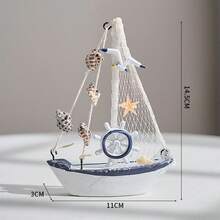 1pc /Wooden Ocean-Style Shell Crack Boat Ornaments, Creative Sailboat Model, Handicraft Decorative Desktop Decor - Multicolor - View 8