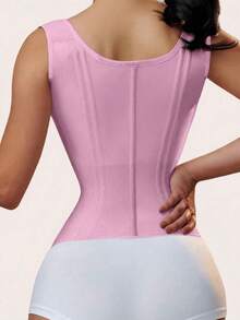 Women Double Compression Waist Trainer Corset Adjustable Straps Steel Bone Support,Zipper Hook Flat Belly Body Shaper Belt - Hồng - Xem 2