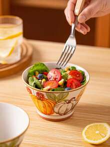 2/4 件陶瓷碗勺套装，南瓜图案餐具，400 毫升/13.5 盎司乡村风格早餐燕麦碗、酸奶碗、沙拉碗、甜点碗，适用于洗碗机、烤箱、微波炉，适用于家庭、厨房、餐厅、派对、宴会、万圣节礼物 - 彩色 - 查看 11