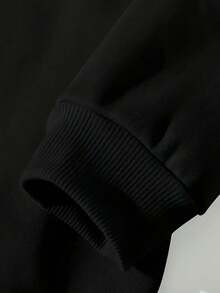 Mujer conjunto deportivo urbano estampado tipográfico ajuste holgado capucha manga larga otoño invierno uso casual sudadera y pantalón - Negro - Ver 3