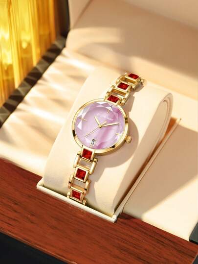 DAYAND NIGHT Nuevo reloj de mujer de lujo con joyas de diamantes incrustados, reloj pulsera de moda, reloj de cuarzo, esfera de nácar con cristal tallado checo de rhinestone, esfera redonda con calendario, elegante y pequeño estilo europeo, adecuado para fiesta, banquete o uso diario. Regalo perfecto para el Día de San Valentín, aniversario o cumpleaños. Halloween, Navidad