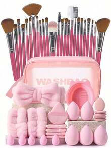 45pcs Makeup Brush Set, Mixed Makeup Beauty Tools, Including: 20pcs Makeup Brushes, 1pc Makeup Bag, 5pcs Beauty Eggs, 5pcs Powder Puffs, 5pcs Beauty Eggs, 5pcs Finger Powder Puffs, 1pc Headband, 2pcs Wristbands, 1pc Cleaning LKA0 - Hồng - Xem 13