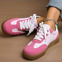 1 Pair Women's Spring/Autumn New German Training Shoes, Student Shoes, Waterproof Anti-Slip, Easy To Clean, Round Toe Low-Top Casual Shoes, Flat, Comfortable, Versatile, Colorblock Sporty Casual Sneakers, Fashionable All Season - Hot Pink - View 5
