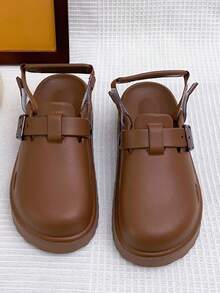 Women's Round Toe Buckle Flat Non-Slip Wear-Resistant Slip-On Casual Hollow Shoes, Run Small By Half Size - Brown - View 6