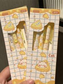 4pcs Cheese Cat Automatic Pencils, High-Quality, Durable Lead, 0.5mm Lead, Back To School Supplies, Student Gifts/Prizes - Multicolor - View 3