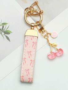 1pc Elegant Printed PU Leather Keychain With Rust-Resistant Zinc Alloy Ring, Decorated With Stylish Letter Charm - Fashionable Women's Accessory For Car Keys, House Keys, And Gift-Giving, Durable Keychain