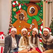 1pc,Gingerbread Photo Booth Props Banner, Large Fabric Face Photo Vertical Gingerbread Cutout Banner Background For Holiday And Winter Christmas Indoor And Outdoor Party Decorations And Supplies, Christmas Gingerbread Party Decors Fabric Large Photo Stand In Background For Holiday Xmas ﻿ - Multicolor - View 7