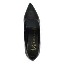 Zapatilla Casual De Punta Negra Con Tacón Grueso 10 Cm - Negro - Ver 4
