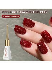 XEIJAYI 1支装 10ml 玻璃瓶装红色钻石闪粉凝胶指甲油 - 全息钻石可卸UV LED凝胶指甲油，适用于家庭美甲沙龙DIY - 紅色 - 查看 6