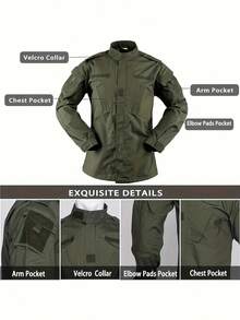 A Solid Color Spring And Autumn Outdoor Outfit, Consisting Of 2pcs, Featuring Multiple Pockets And Durable Multifunctional Design For Men, Equipped With, A Popular Choice Among The Masses. - màu xanh lá - Xem 2