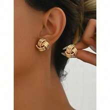 1 Pair Simple Fashion Creative Unique Design Gold Twist Hoop Earrings, Suitable For Daily Wear For Women - Gold - View 5