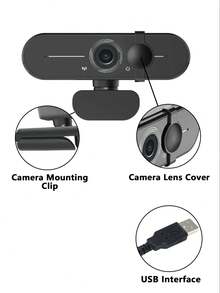 HD USB Webcam With Privacy Lens Cover And Mounting Clip
