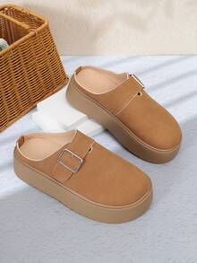 Damen Große Größen Metall Schnallen Stilvolle Frühling/Herbst Neue Bequeme Slip-On Mule Pantoffeln, vielseitige hochwertige einfache Loafers