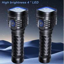 2pcs New Product In 2025, Brand New Aluminum Alloy High Lumen Flashlight, 4 LED Lamp Beads, Type-C Charging, For Outdoor Sports, Powerful Handheld Flashlight, Very Suitable For Emergencies, Outdoor Adventures,2500mAh