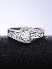1 chiếc nhẫn mặt dây chuyền đính đá Cubic Zirconia, thích hợp cho nữ, có thể dùng làm quà cưới hoặc quà Valentine. - Bạc - Xem 5
