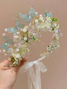 Elegant Butterfly Fairy Headpiece, Mori Style Flower Crown Hair Accessory, ABS Plastic Crown Headband (Butterfly Random)