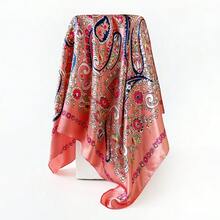 Cashew Printed Silk Scarf 90cm Ladies, Printed Square Scarves, Silk Scarves, Glossy Fabrics, Headscarves, Binding Bags, Decorative Silk Scarves And Scarves Suitable For Daily Use - D9168-藍色 - 查看 3