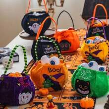 1/4 件可重复使用的万圣节讨糖篮子套装 - 南瓜、女巫和吸血鬼设计糖果零食礼品袋 - 彩色 - 查看 6