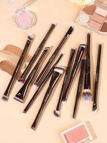 MAANGE 11件/16件套专业双头铝制面部化妆刷套装，包含散粉刷、腮红刷、遮瑕刷、高光刷、晕染刷、粉底刷、轮廓刷、晕染刷、眼影刷、眼线刷、眉刷、睫毛刷，轻松打造精致妆容，多功能超柔软化妆刷套装 - 咖啡棕 - 查看 6