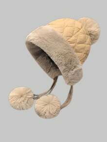 Classic Autumn/Winter Fashion New Knitted Hat, Korean Style Thickened Fleece Lining, Women Versatile Casual Cycling Furry Baseball Cap, Solid Color, Polyester Fiber Soft Decoration, Autumn/Winter Fall