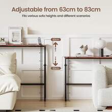 Luxstein Slim Console Table, Set Of 2 Height Adjustable 75 Cm Sofa Table With Charging Station For Entryway, Living Room, Small Spaces - 75cm Rust Brown - View 2