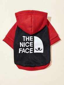 LUCKIE LABO 1 Stück Farbblock "NICE FACE" Slogan & Haustier Grafik Muster Polyester Hoodie Sweatshirt, Anti-Floh, Reduziert Fellverlust, Warm & Atmungsaktiv für Katzen & Hunde für drinnen/Outdoor - Schwarz - Übersicht 2