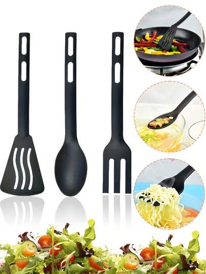 1pc/3pcs Kitchen Cooking Tools,Mini Nylon Kitchen Utensils Set,Slotted Turner Solid Spoon Fork Dinner Tools,Boys And Girls Nylon Cutlery,Outdoor Camping Picnic Tableware,Kitchen Gadgets,Professional Cooking Spoons, Heat-Resistant Spoons