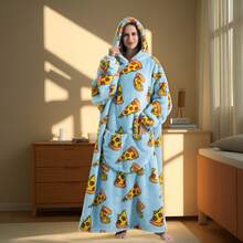 Hooded Robe Sweatshirt, Oversized Plush Cloak Style Loungewear, Warm & Cozy Unisex Sherpa Bathrobe For Home, Office, Study, Winter