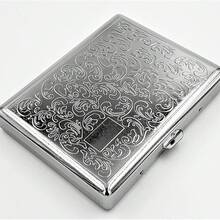 1pc Lucky Paulownia Leaf Cigarette Case, Vintage Carved Creative Flip-Top Metal Cigarette Box, Victorian Style Metal Cigarette Holder, Business Cigarette Case Gift For Men - Silver - View 5
