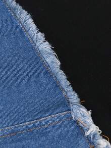 Magic Mia Women's Black Denim Patchwork Sweatshirt - Long Sleeve Crewneck With Raw Edge Hem & Side Slits | Loose Fit Casual Top For Streetwear And Daily Outfits - màu đen - Xem 7