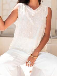 Women's Summer Shiny Sequins Vest Sleeveless Round Neck Fashionable Party Tank Tops - White - View 4