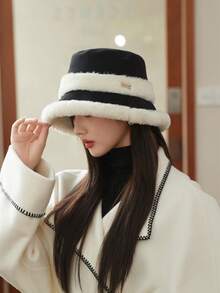 1 pieza Sombrero de cubo de mujer para otoño/invierno con parches de peluche, forro térmico, a prueba de viento, protección para las orejas, adecuado para uso diario